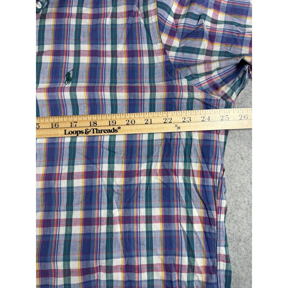 Ralph Lauren Button Down Shirt Mens L Blue Plaid Short Sleeve Hand Woven Cotton - Picture 8 of 9